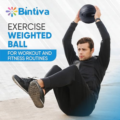 bintiva Non Bounce Slam Ball - Exercise Weighted Deadball for Workout and Fitness Routines - Medicine Dead Weight Ball - color: Black SET - 10 15 20 25 30 LBs