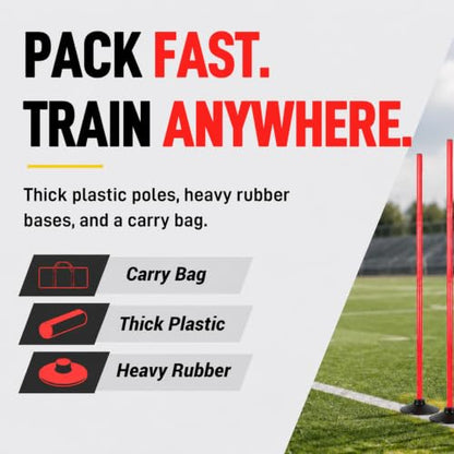 6 Pcs 5 FT Adjustable Agility Training Poles for Soccer,Basketball,Football, Horse,Dog-Speed and Agility Training Equipment Sports Training Poles with Rubber Bases and Bag - color: red