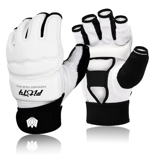 FitsT4 Sports Half Mitts MMA UFC Training Boxing Punch Bag Martial Arts Gloves - color: White, size: Small