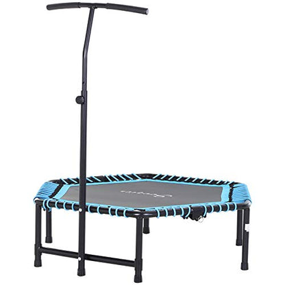 Foldable Mini Trampoline Fitness Rebounder with Adjustable Foam Handle, Exercise Trampoline for Adults Indoor/Garden Workout