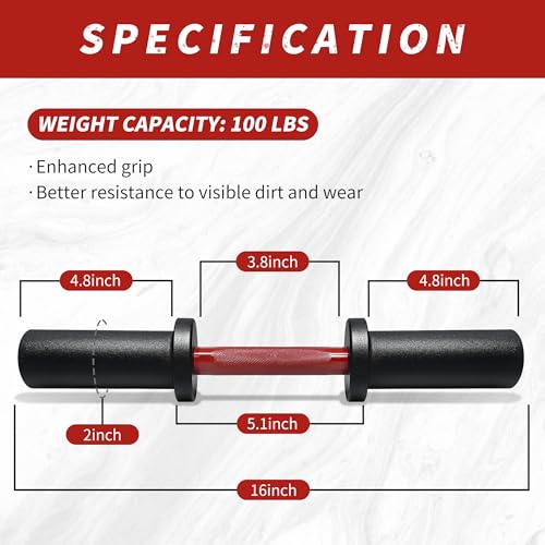 16" Olympic Dumbbell Handle, Dumbbell Bar for 2-inch Olympic Weight Plates, Loadable Dumbbells for Home Gym Strength Training, 2 Pair of Spring Collars Included - color: Red