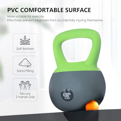 ENERGI CORE Kettlebell - Sand Filled Weight for Home Gym Workouts & Strength Training - Portable Exercise Kettle Bell for Women & Men