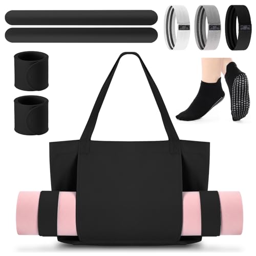 Yoga Bag Set for Women Including Yoga Mat Tote Bag, Booty Resistance Bands, Non Slip Sports Socks Silicone Ties for Pilates Travel Workout Office Home Gym