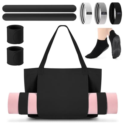 Yoga Bag Set for Women Including Yoga Mat Tote Bag, Booty Resistance Bands, Non Slip Sports Socks Silicone Ties for Pilates Travel Workout Office Home Gym