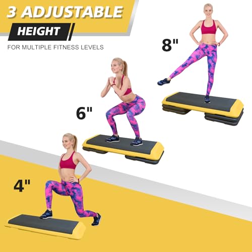 43''Inch Adjustable Aerobic Exercise Step Platform with 4 Stackable Risers - Home Gym Fitness Stepper for Cardio, Strength Training
