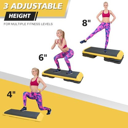 43''Inch Adjustable Aerobic Exercise Step Platform with 4 Stackable Risers - Home Gym Fitness Stepper for Cardio, Strength Training