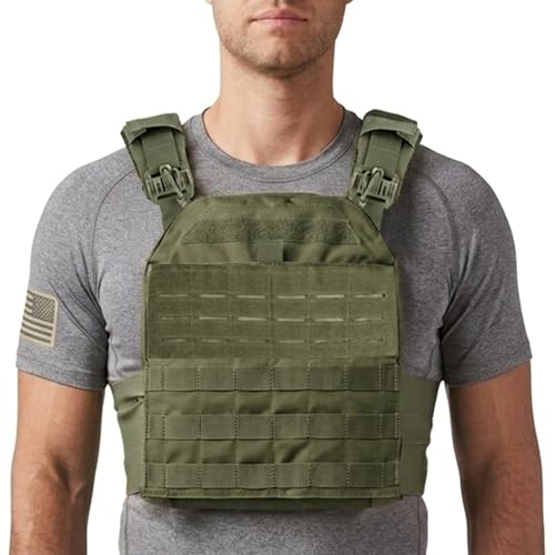 Tactical Weighted Vest for Men & Women Adjustable Strength and Endurance Workout Vest with MOLLE Panel Padded Shoulder Straps Breathable Mesh Quick Release Buckles for Running Rucking Training Fitness - color: Green