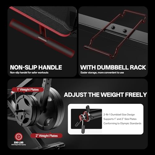 PASYOU Adjustable Weight Bench for Home Gym, Leg Press Machine – Adjustable Foot Plate Weight Bench with Leg Press, Compact Fitness Bench for Glutes, Quads, Compatible with 1'' and 2'' Weight Plates