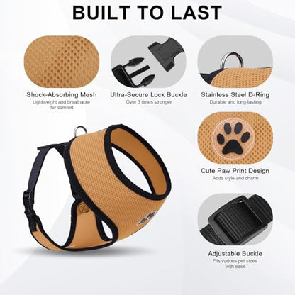 BINGPET Small Dog Harness, No Pull Step-in Puppy Pet Vest, Beige - color: Beige, size: S (NECK: 12", CHEST: 14"-18")