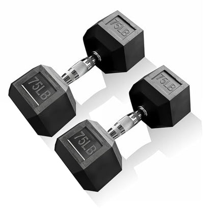 Dumbbell Set 15 lb-550 lb, Rubber Hex Free Weights Without Rack, Heavy-Duty Home Gym Equipment for Strength Training, Muscle Building and Full Body Workouts - style: 75lb pair