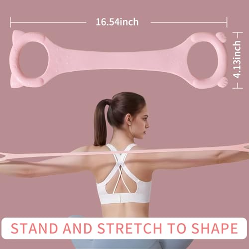 Figure 8 Fitness Resistance Band with Handles, Arm & Back Training Elastic Rope for Pure Barre Workout, Chest, Shoulder Stretching Exercise Equipment for Yoga, Pilates & Physical Therapy. - color: Pink