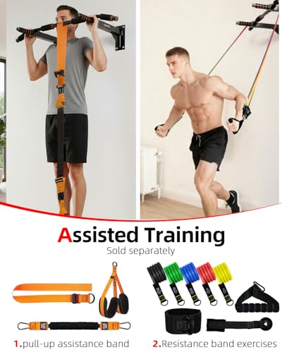 Abahub Wall Mounted Pull Up Bar,440lbs Multi-Grip Chin-Up Bar for Home Gym - color: Black