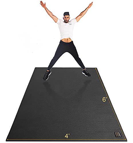 GXMMAT Large Exercise Mat 6'x4'/6'x5'/6'x6'(7mm), Thick Workout Mats for Home Gym Flooring, Extra Wide Non-Slip Durable Cardio Mat, Shoe Friendly, Perfect for Plyo, MMA, Jump Rope, Weights, Fitness - color: Black Real, size: 6*4 FT