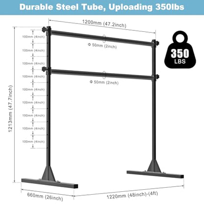 4FT/5FT/6FT Height Adjustable Freestanding Ballet Barre with Fabric Sleeve Portable Double Ballet Bar 350 lbs Capacity Heavy Duty Dance Barre for Home Workout, Stretch - color: 4FT Ballet Barre Only