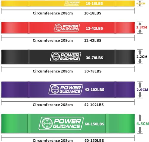 POWER GUIDANCE Resistance Bands, Set of 5 Pull Up Bands, Pull Up Assistance Bands, Exercise Bands, Resistance Bands Set for Legs, Working Out - color: Yellow/red/black/purple/green