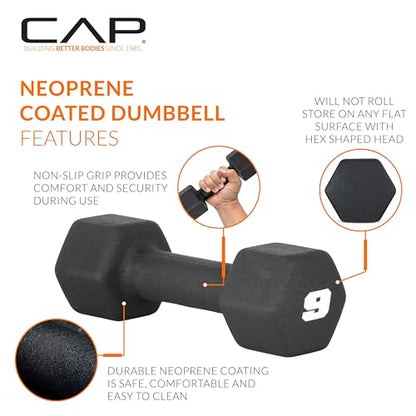 CAP Barbell Neoprene Dumbbell Weights Pairs & Sets | Black - style: 9 lb Pair