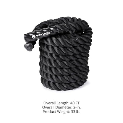 Titan Fitness Battle Rope 40ft x 2in, Poly Dacron Heavy Rope for Home Gym Conditioning Workouts, Cross-Train, Strength Training Exercises