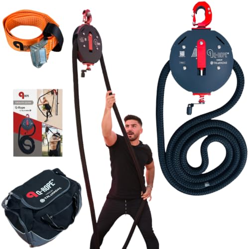 Qrope Endless Rope Trainer Machine - Portable Rope Pull Pulley System - Home Gym Workout Equipment for Strength Training - Infinity Rope for Upper Body and Forearms