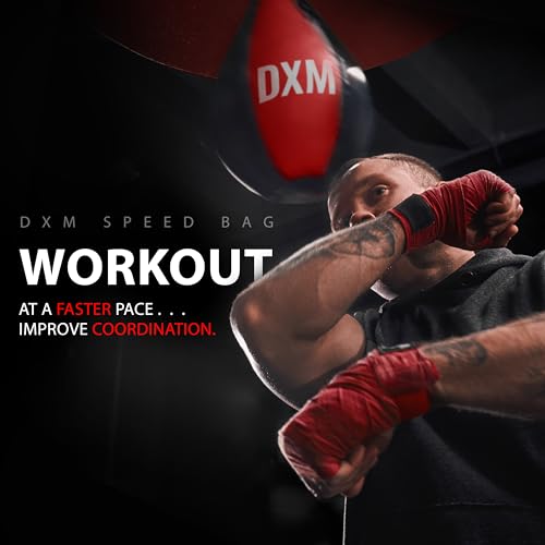 DXM SPORTS Boxing Speed Bag - Leather Speed Bags - Punching Speed Ball - Exercise Workout MMA Speed Bag for Adults - color: Black & Red
