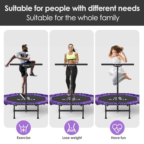 38in/48in Folding Trampoline - Max Load 220lbs / 450lbs Trampoline Rebounder Trampoline with Adjustable Foam Handle, with safty Padded Cover Best Gift - color: 48'' Purple