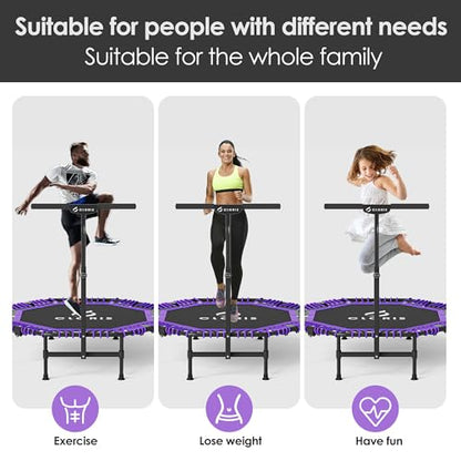 38in/48in Folding Trampoline - Max Load 220lbs / 450lbs Trampoline Rebounder Trampoline with Adjustable Foam Handle, with safty Padded Cover Best Gift - color: 48'' Purple