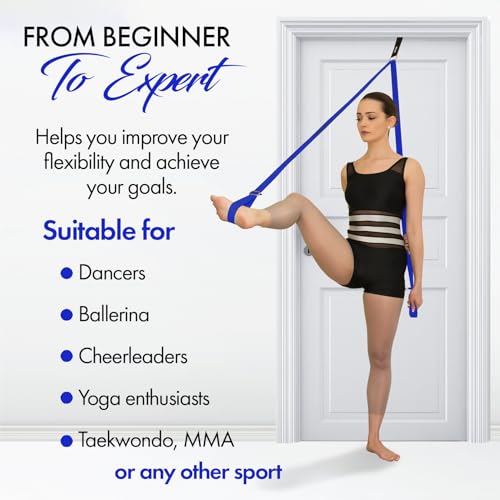 Stretching Strap With Door Anchor - Stretching Equipment to Improve Legs Flexibility - Splits Trainer For Home Ideal In Ballet, Dance, Cheerleading, Taekwondo, Yoga, Pole Dancing & Gymnastics - color: Dark Blue