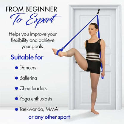 Stretching Strap With Door Anchor - Stretching Equipment to Improve Legs Flexibility - Splits Trainer For Home Ideal In Ballet, Dance, Cheerleading, Taekwondo, Yoga, Pole Dancing & Gymnastics - color: Dark Blue