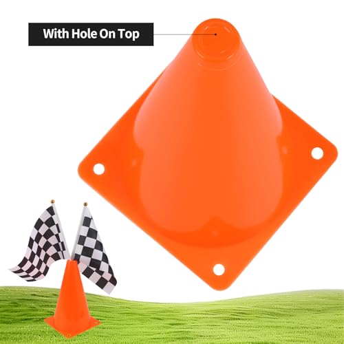 Mini Traffic Cones（with Hole on Top） with Racing Checkered Flags, Sports Safety Cones for Soccer Cones and Basketball Practice Equipment - color: 24PCS