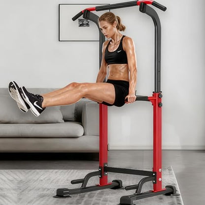 Power Tower Pull Up Bar Station, Pull Up Rack Dip Station for Home Gym, Height Adjustable Home Strength Training Fitness Workout Equipment for Beginners Under 6 Feet Tall