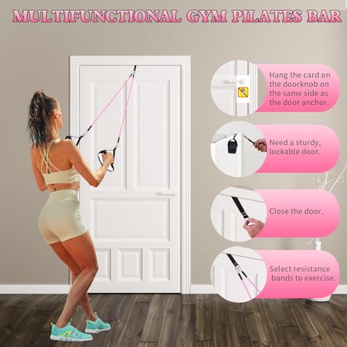 Pilates Bar Kit with Resistance Bands,Pilates Bar with Stackable Bands Workout Equipment for Legs,Hip,Waist and Arm,Exercise Fitness Equipment for Women & Men Home Gym Yoga Pilates - color: Rose