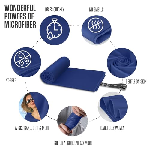 VENTURE 4TH Quick Dry Towel - Microfiber Travel Towel for Camping, Hiking, Gym, Beach - Lightweight, Packable, Compact Backpacking Companion - Navy Blue Medium
