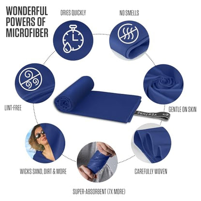 VENTURE 4TH Quick Dry Towel - Microfiber Travel Towel for Camping, Hiking, Gym, Beach - Lightweight, Packable, Compact Backpacking Companion - Navy Blue Medium