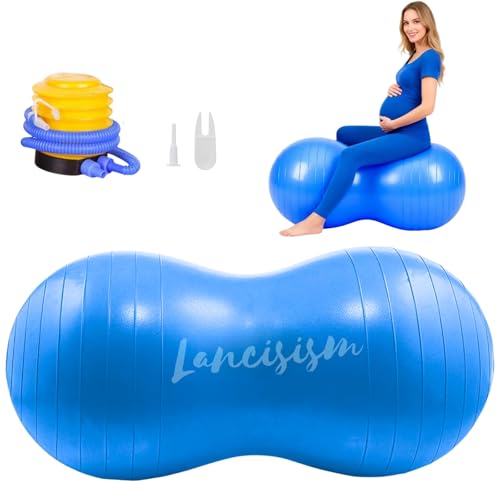 Lancisism Peanut Ball for Physical Therapy 90 * 45cm with Pump, Exercise Yoga Ball Enhance Balance Flexible Seating for Core Strength Training Labor Birthing - color: Blue