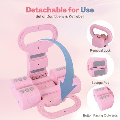 kisnbld Adjustable Dumbbell Set, 2-in-1 Dumbbells & Kettlebell,Hand Weights - color: Pink
