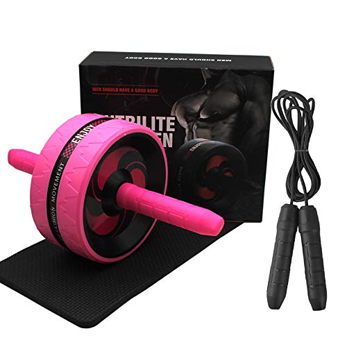 Ab Roller Wheel for Abs Workout - Complete Home Gym Set with AB Wheel Roller, Knee Mat, and Jump Rope (Pink)