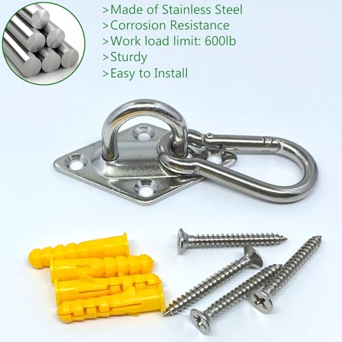 8 Pcs 304 Stainless Steel 2.31 Inches Pad Eye Hooks and 8 Pcs 304 Stainless Steel Snap Hooks,Screw Ceiling Hooks,Outdoors String Lights Hangers,Shade Sail Hardware with Screws Anchors - style: 2.3 Inches Rhombus Pad Eye with Snap Hooks