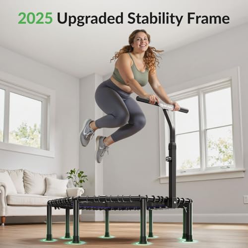 BCAN BT3 51" Octagonal Rebounder Trampoline for Adults, 450LBS Max Load Fitness Trampoline with Large Jumping Area, Silent Bungee Mini Trampoline with T-Adjustable Handle for Home Gym