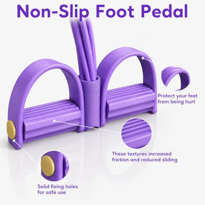 Bungee Rope Pedal Tension Brace, 4 Tubes/6 Tubes Optional, Latex Elastic Band for Abs Training, Leg Stretching and Strength Training, Blue/Purple