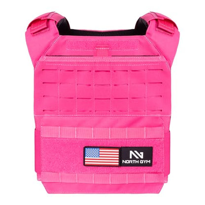 Northgym Adjustable Weighted Vest/Incl. 3D Weight Plates in 14lbs / 20lbs/ 30lbs/ 42.5lbs - Optimized Weight Distribution and with Curved Plates for Running, Functional Training and Working Out - style: Pink 20lbs