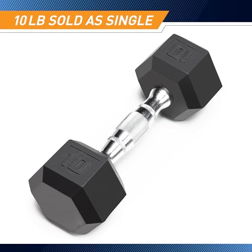Marcy Classic Rubber Hex Dumbbell with Knurled Grip for Strength Training and Bodybuilding, 5lb - 50lb Single Dumbbell for Exercise & Fitness, Sold Individually - style: 10lb, Single