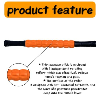Muscle Roller Stick - A Full-Body Massage Roller that Can Relieve Muscle Soreness, Cramps and Tension After Exercise. It is a Handheld Physical Therapy and Recovery Tool（Black and Orange） - color: Orange