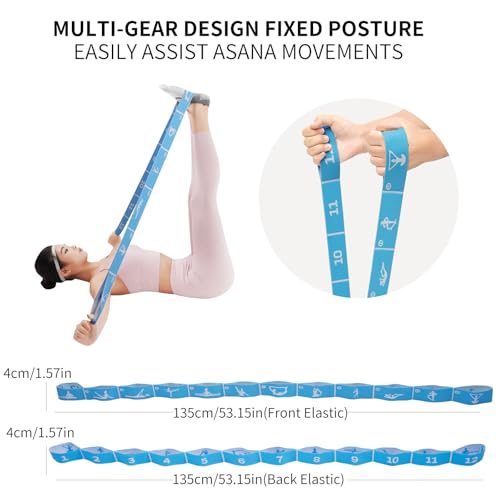 12 Loop Resistance Stretch Band, Numbered Flexibility Strap for Exercise, Physical Therapy, Yoga, Pilates, Dance, Gymnastics and Rehab Training, Adjustable Stretching for Splits, Ballet,Home Workouts - color: Blue