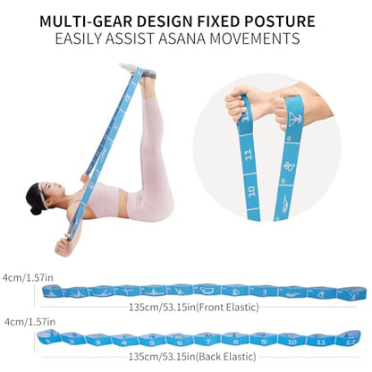 12 Loop Resistance Stretch Band, Numbered Flexibility Strap for Exercise, Physical Therapy, Yoga, Pilates, Dance, Gymnastics and Rehab Training, Adjustable Stretching for Splits, Ballet,Home Workouts - color: Blue