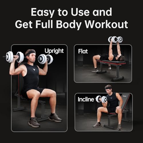 PASYOU Adjustable Weight Bench, 660LBS Foldable Workout Bench, Multi-Angle Incline Exercises Bench Compact Bench Press Full Body Strength Training Bench for Home Gym, Free-Assembly
