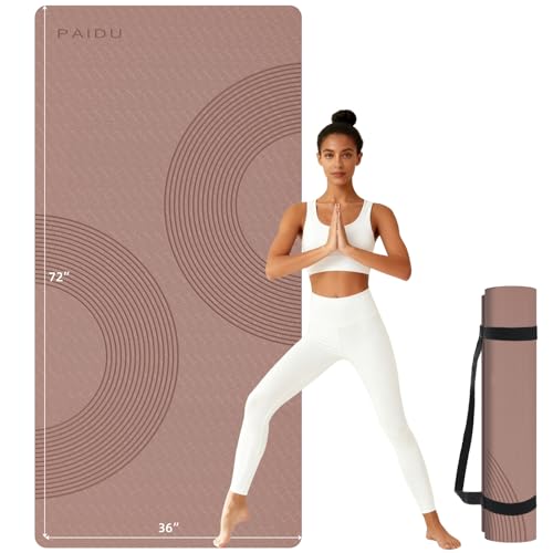 PAIDU Large Yoga Mat, 72" x 36" x 2/5"（10MM） Thick Non-Slip Exercise Mat, SGS-Certified POE Material, Ideal for Home Gym, Yoga, Pilates, Fitness Workouts & Floor Mat - color: Brown - Double C