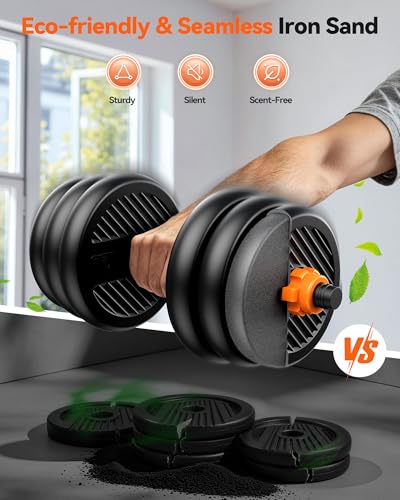 FEIERDUN DS2 Adjustable Dumbbells, 20/30/40/45/70/90lbs Free Weight Set with Connector, 5 in1 Dumbbells Set Used as Barbell, Kettlebells, Push up Stand, Weight Plate, Fitness Exercises for Home Gym Suitable Men/Women - style: D.45LB(22.5LB Pair)