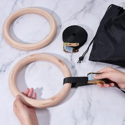 DICOSMETIC 1 Pair Gymnastic Rings Wooden Gym Rings with Adjustable Straps Full Body Workout Ring for Enhanced Strength Training Home Gym Calisthenics Travel Fitness
