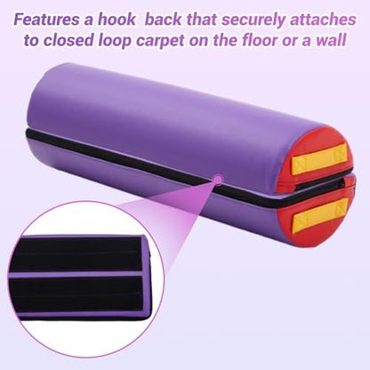 Arrowbash 24 Inch Foam Roller Half Round Gymnastics Balance Beam with Hook-and-Loop Back with Carry Handles Vinyl Surface for Beginners Professional Gymnasts