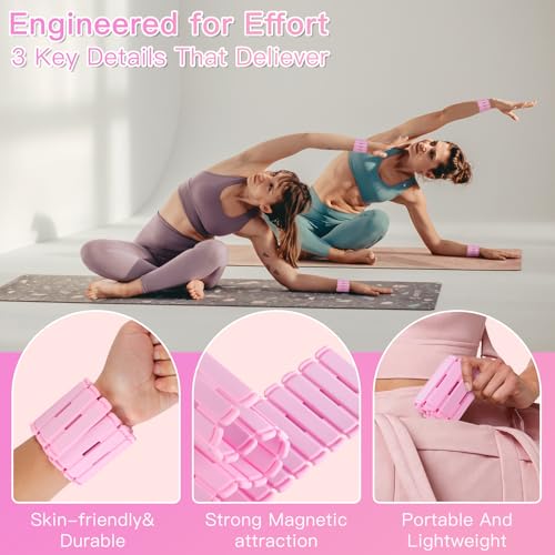 Wrist & Ankle Weights for Women Set of 2 (1LB Each), Adjustable Silicone Strap Design, Wearable Stackable Magnetic Ankle Weighted Bracelets, Perfect for Yoga, Pilates, Walking & Home Weighted Workouts