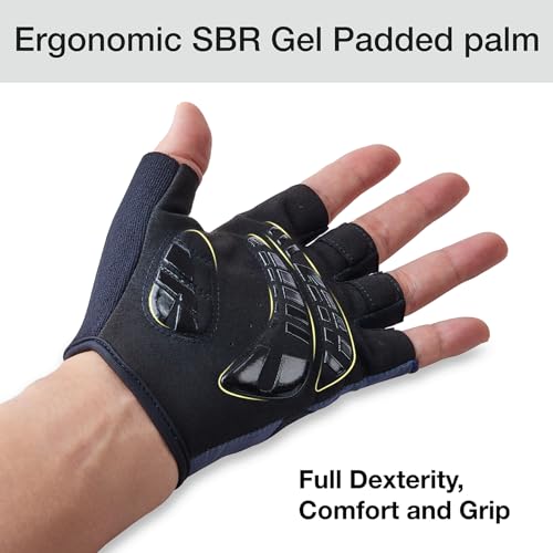 OOZi Fingerless Cycling Gloves – Breathable Bike Gloves with Shock-Absorbing Padded Palm and Silicone Grip – Road and Mountain Bicycle Gloves for Men & Women